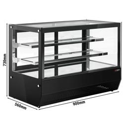 Vetrina refrigerata da banco - 160 litri - 900 mm - con 2 ripiani in vetro - angolare - nero