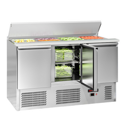 Saladette ECO - 1368mm - 3 deuren - met invoer voor 4x GN 1/1 & Roestvrijstalen deksel