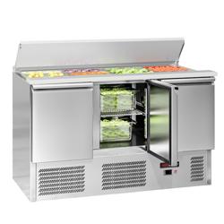 Saladette réfrigérée ECO - 1368mm - 368L - façade noire - 3 portes - avec découpe pour 4x GN 1/1 & Couvercle inox