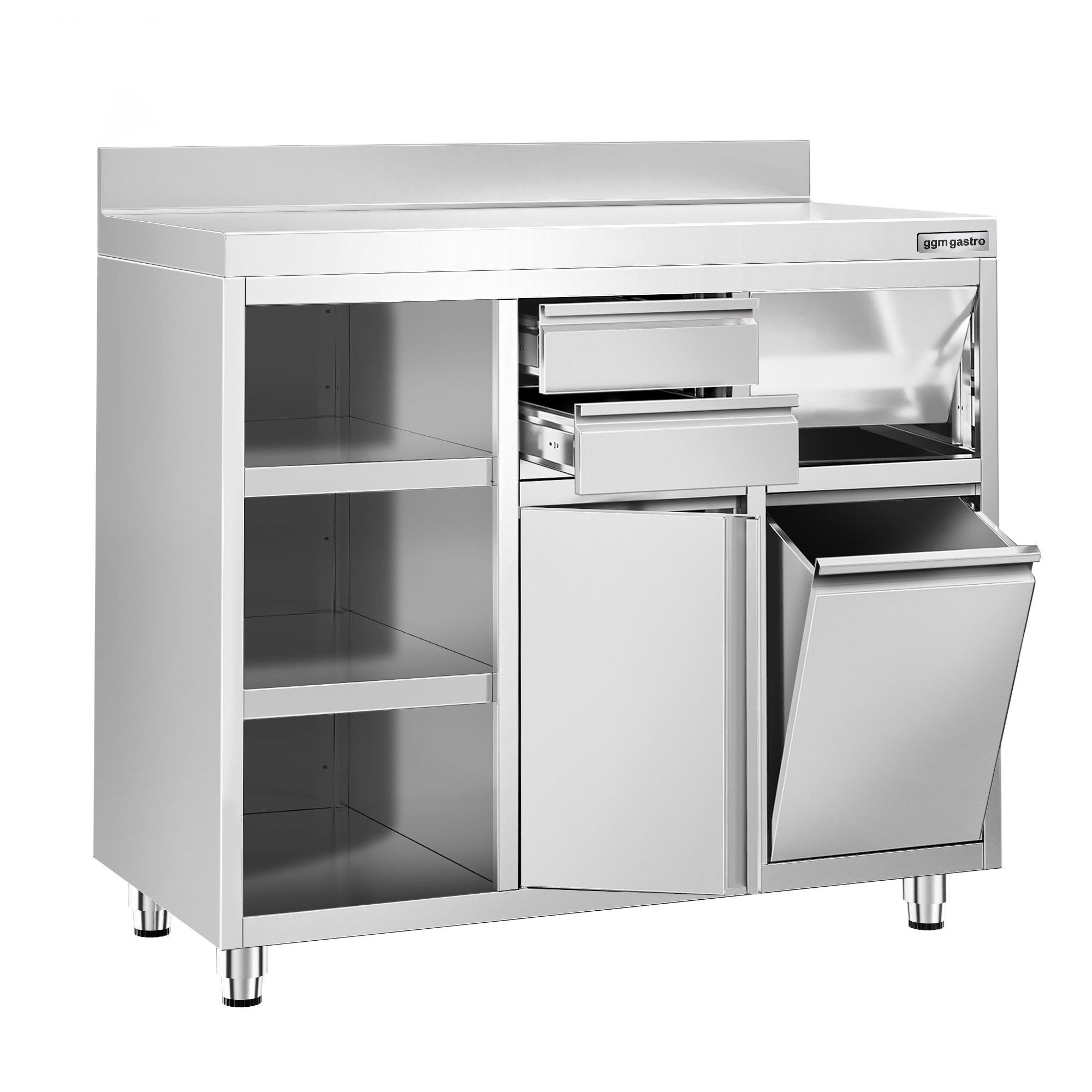 Table armoire en acier inoxydable - 1292x600mm - avec portes battantes - avec dosseret - pour machine à café (cafetière à filtre)