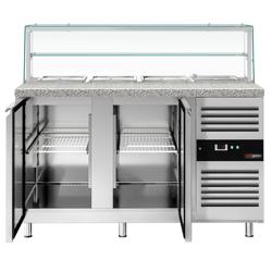 Mesa saladette refrigerada PREMIUM - 1515mm - 390L - 2 puertas macizas - con vitrina de cristal para 4x GN 1/1 & 1 estante - encimera de granito negro