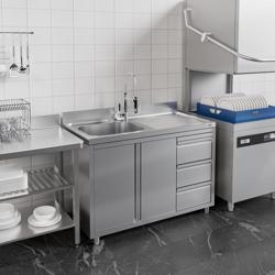 Rozsdamentes mosogatószekrény 3 fiókkal - 1,2 m - 1 mosdó balra - L 50 x B 40 cm