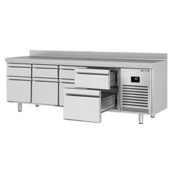 Koelwerkbank PREMIUM PLUS - 2452x600mm - 6 lades - opstand - 510 liter