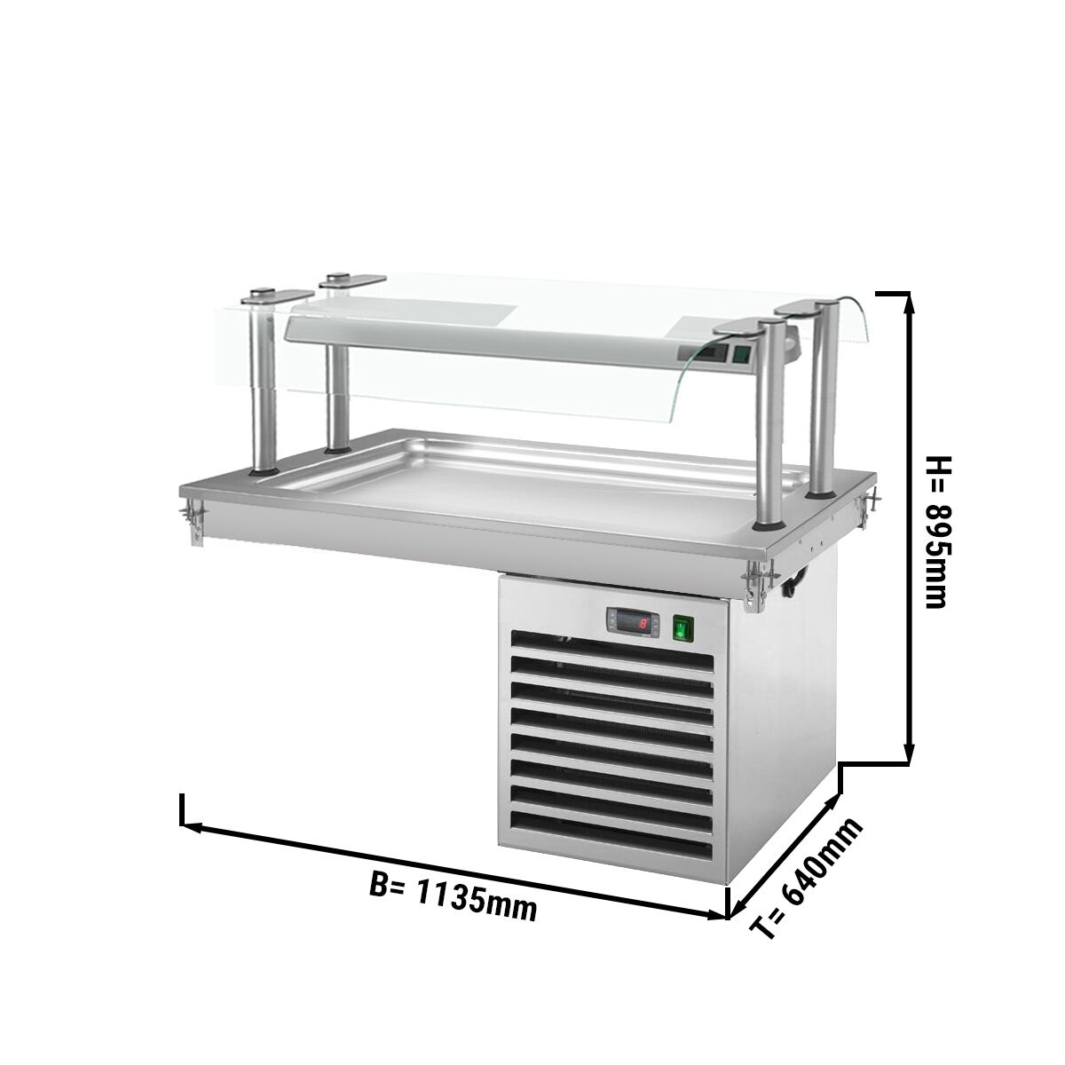 Plaque réfrigérée encastrable – 1000 mm – +2 à +8 °C – 3x GN 1/1 – 350 W – avec pare-haleine en verre
