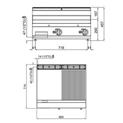 Gasbakplaat - 13,8kW - 1/2 glad 1/2 geribbeld - Bakoppervlak: 795x500mm