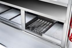 Station de cuisson mobile – 1600 × 850 mm – hauteur : 1170 mm – incl. friteuse, plaque à snacker, bain-marie & élément neutre