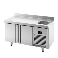 Koelwerkbank Premium PLUS - 1468x600mm - met 1 spoelbak, 2 deuren & achterwand