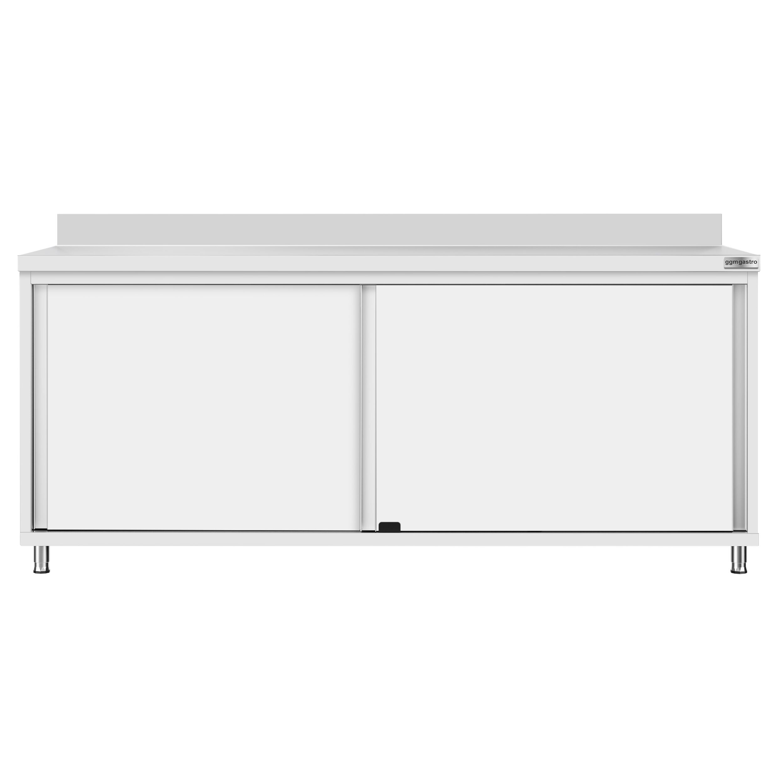 Table armoire en acier inoxydable ECO - 2000x600mm - avec portes coulissantes et étagère basse - avec dosseret