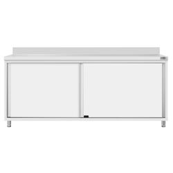 Tavolo armadiato in acciaio inox ECO - 2000x700mm - con 2 porte scorrevoli - con alzatina