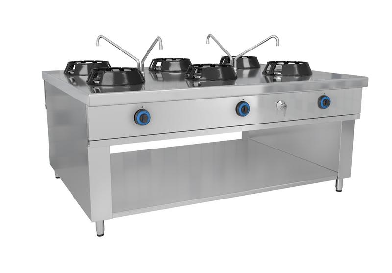 Plinski wok štednjak - 84 kW - 6 plamenika - Uključujući 2 mini stupca za vodu