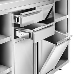 Arbeitsschrank - für Kaffeemaschine - 1600x600mm - mit 2 Schubladen, 1 Tür, 1 Mülleimer & Aufkantung