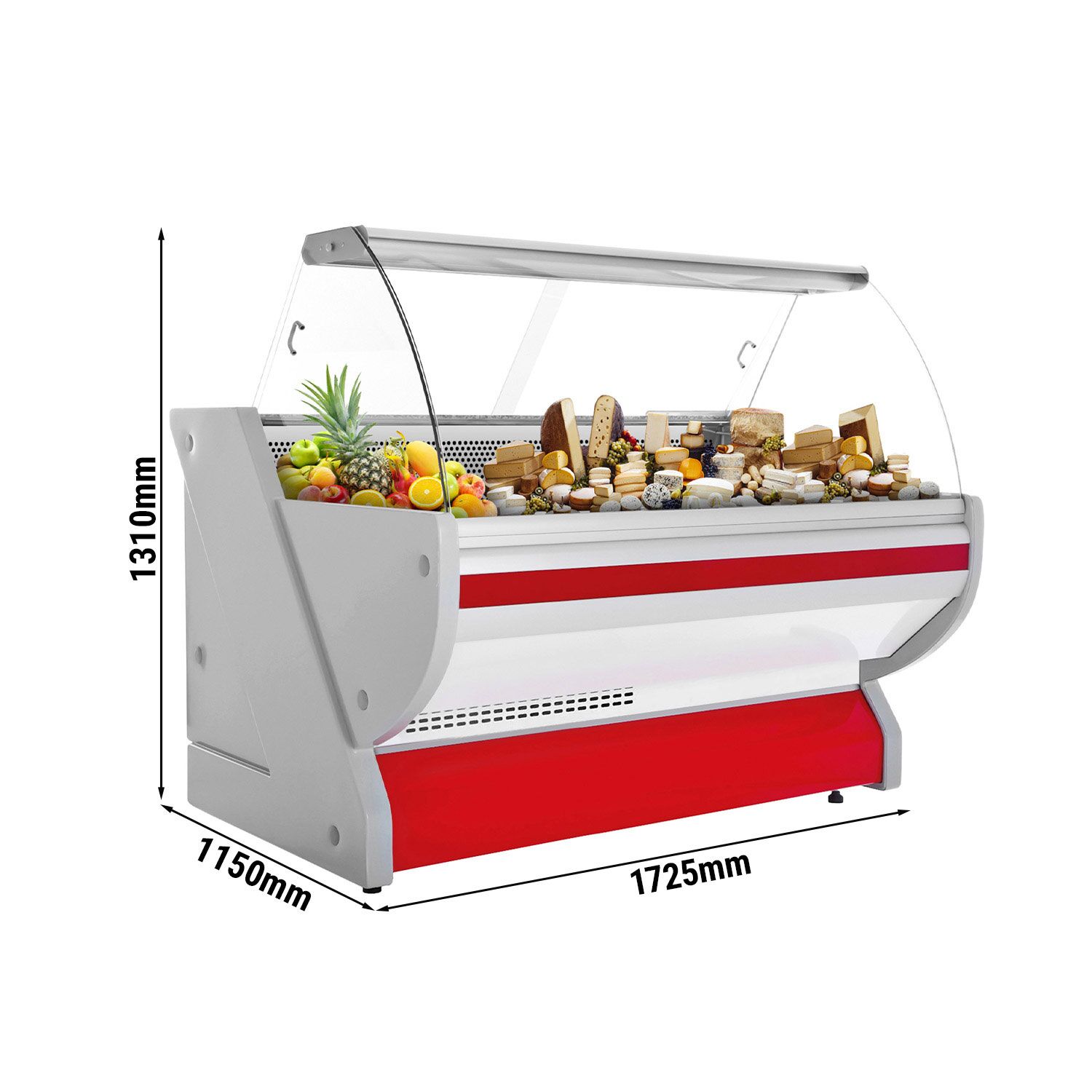 Comptoir vitrine réfrigérée - 1725x1150mm - +1/+10°C - 340L - Façade bombée - Dessus granit