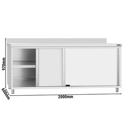 Paslanmaz Çelik Dolaplı Çalışma Tezgahı ECO -2000x600mm  - Sürgü Kapılı ve Sırtlı