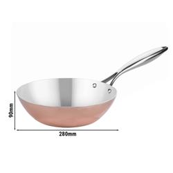 Wok fondo piatto - bordo alto - 1 manico - Alluminio, interno inox, esterno rame - spessore 2,5mm - Ø 280mm - Altezza: 90mm