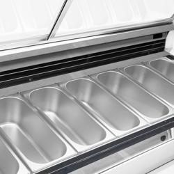 Ice Cream Serve Over Counter | THEO - 1771mm - Ventilated cooling - with LED lighting - for 9 x 5 litres Napoli pans - White