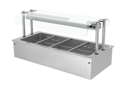 Встраиваемая Водяная  Баня  (Bain-marie) 1,5 м - 4x GN 1/1 - со Стеклянной Панелью для защиты от брызг