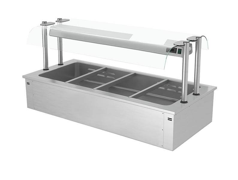 Встраиваемая Водяная Баня (Bain-marie) 1,5 м - 4x GN 1/1 - со Стеклянной Панелью для защиты от брызг