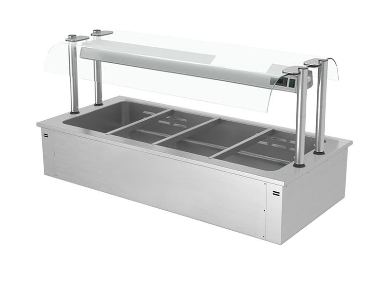 Inbouw bain-marie (drop-in) - 1500mm - 3,37 kW - 4x GN 1/1 - met (glazen) spatscherm