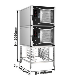 (2 Stück) Bäckerei-Elektro-Kombidämpfer - Digital - 5x EN 600x400 - inkl. Untergestell mit Blechhalter & Waschsystem
