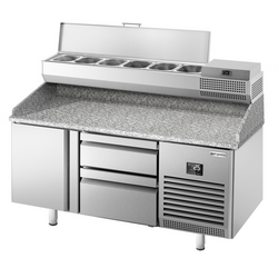 Pizza koelwerkbank Premium PLUS - 1490x700mm - met 1 deur & 2 laden - incl. koelopzetvitrine - 6x GN 1/4