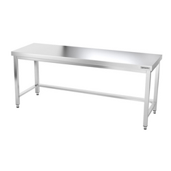 Työpöytä PREMIUM ruostumattomasta teräksestä - 2000x800mm - pohjalla ja kannattimilla 