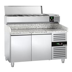Pizzawerkbank PREMIUM - 1500x800mm - met granieten werkblad - met 2 deuren - incl. opzetkoelvitrine - 7x GN 1/4