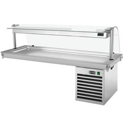 Vitrina refrigerada para encastrar - cristal curvo - motor incorporado - 2110mm - +2 a +8°C - 6x GN 1/1 - 700W - con protector de estornudos de vidrio