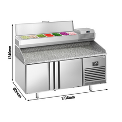 Tavolo refrigerato per pizza Premium PLUS - 1783x800mm - con 2 ante - incl. vetrina refrigerata - 7x GN 1/4