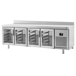 Koelwerkbank Premium PLUS - 2452x600mm - met 4 glazen deuren & achterwand