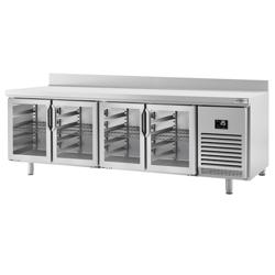 Koelwerkbank PREMIUM PLUS - 2452x600mm - 525 liter - met 4 glazen deur(en) - opstand