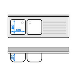 Sink unit PREMIUM - 1600x600mm - with undershelf & 2 basins left