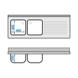Stol za sudoper PREMIUM - 1600x600 mm - Sa donjom pločom & 2 sudopera na lijevoj strani