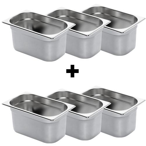 (6 pieces) Gastronorm Container - 1/4 - Stainless Steel - 150 mm