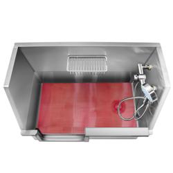 Pet grooming tub – Stainless steel, sliding front door, staircase, 870×490×1020 mm
