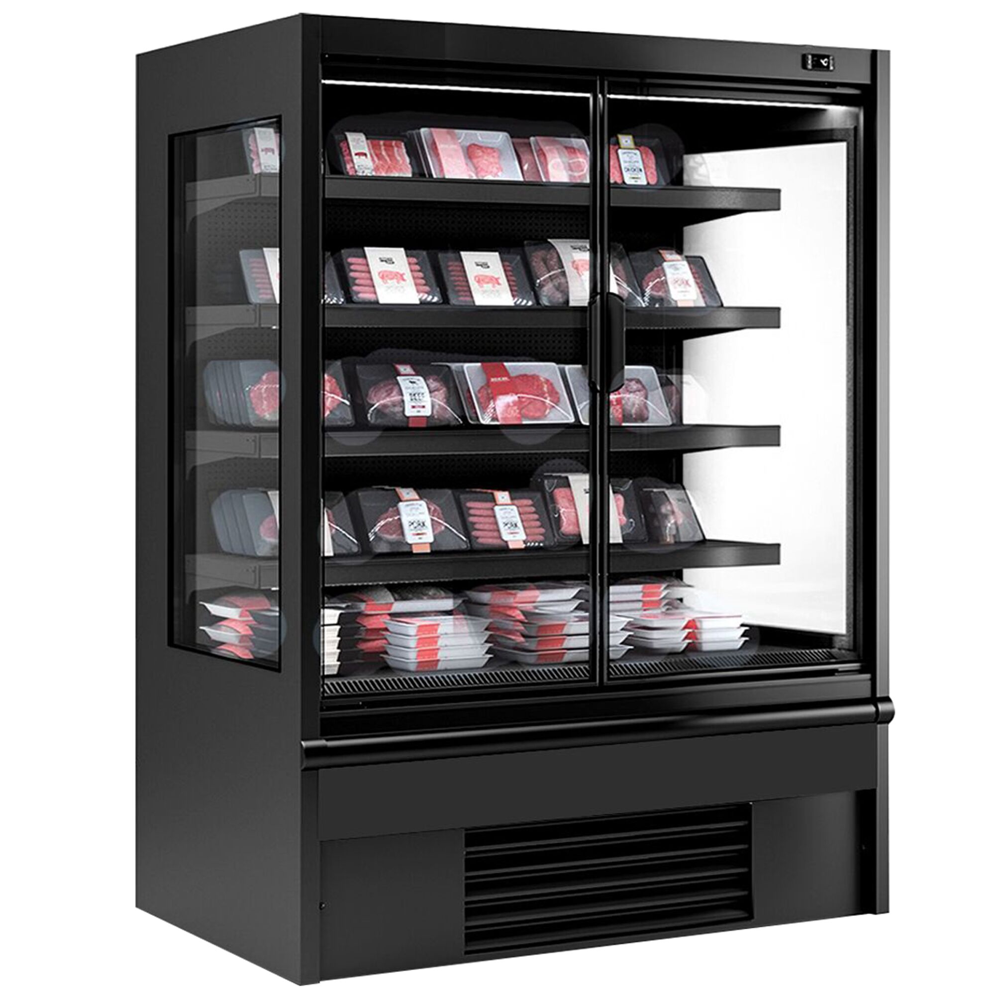 Vitrine murale réfrigérée - 1330mm - 711L - avec 2 portes battantes vitrées & 4 étagères - Noir