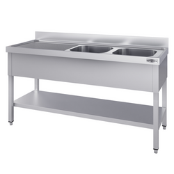 Chiuvetă din oțel inoxidabil ECO - cu polita  - 1,4 m - 2 cuva în dreapta - L 40 x L 40 x D 25 cm