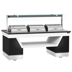 Θερμαινόμενος μπουφές BELFAST - 2.300 mm - με 3 x chafing dish & ροδάκια - μαύρο