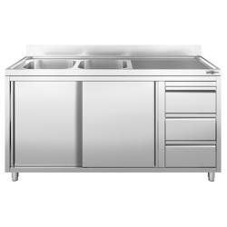 Spülschrank - 2000x700mm - mit 3 Schubladen & 2 Becken links