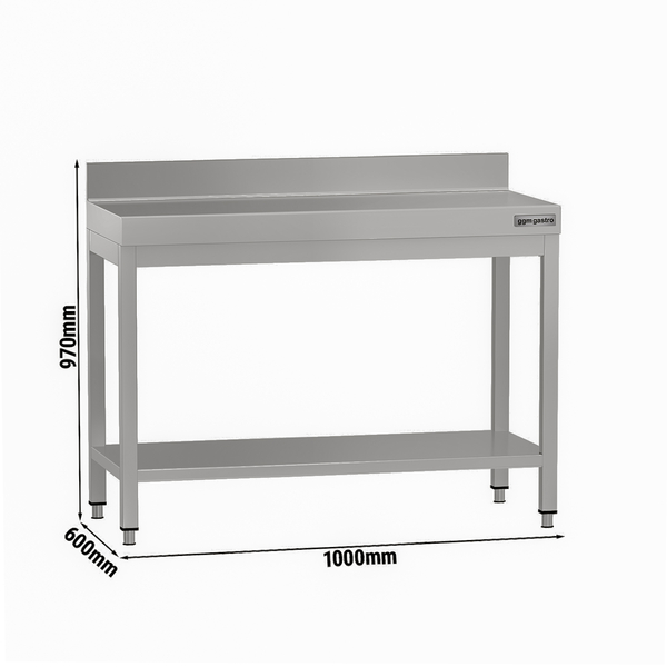 Mesa de trabajo de acero Inox.  ECO 1,0 m - con zócalo y estante inferior