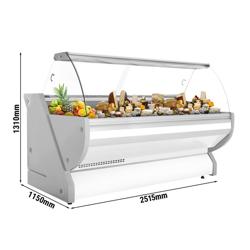 Serve Over Counter - 2515x1150mm - curved front glass - granite worktop - capacity 500 litres - white front