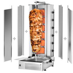 Macchina per Kebab Professionale a Gas  - 6 bruciatori - max 100kg - Da banco - incl. 2 protezioni laterali; 2 sportelli; raccoglitore di grassi; ugelli metano e GPL