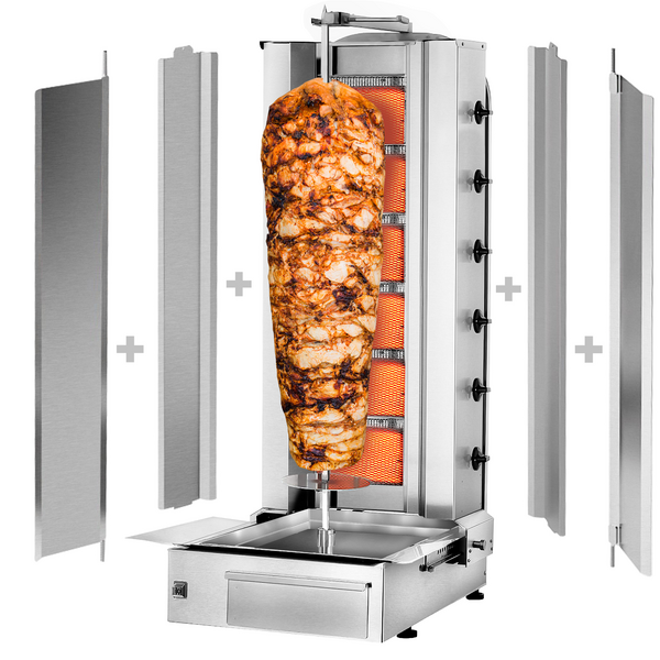 Plinski gyros-/ doner roštilj - 6 plamenika - Max. 100 kg - Uklj. zaštitna ploča & krilna vrata