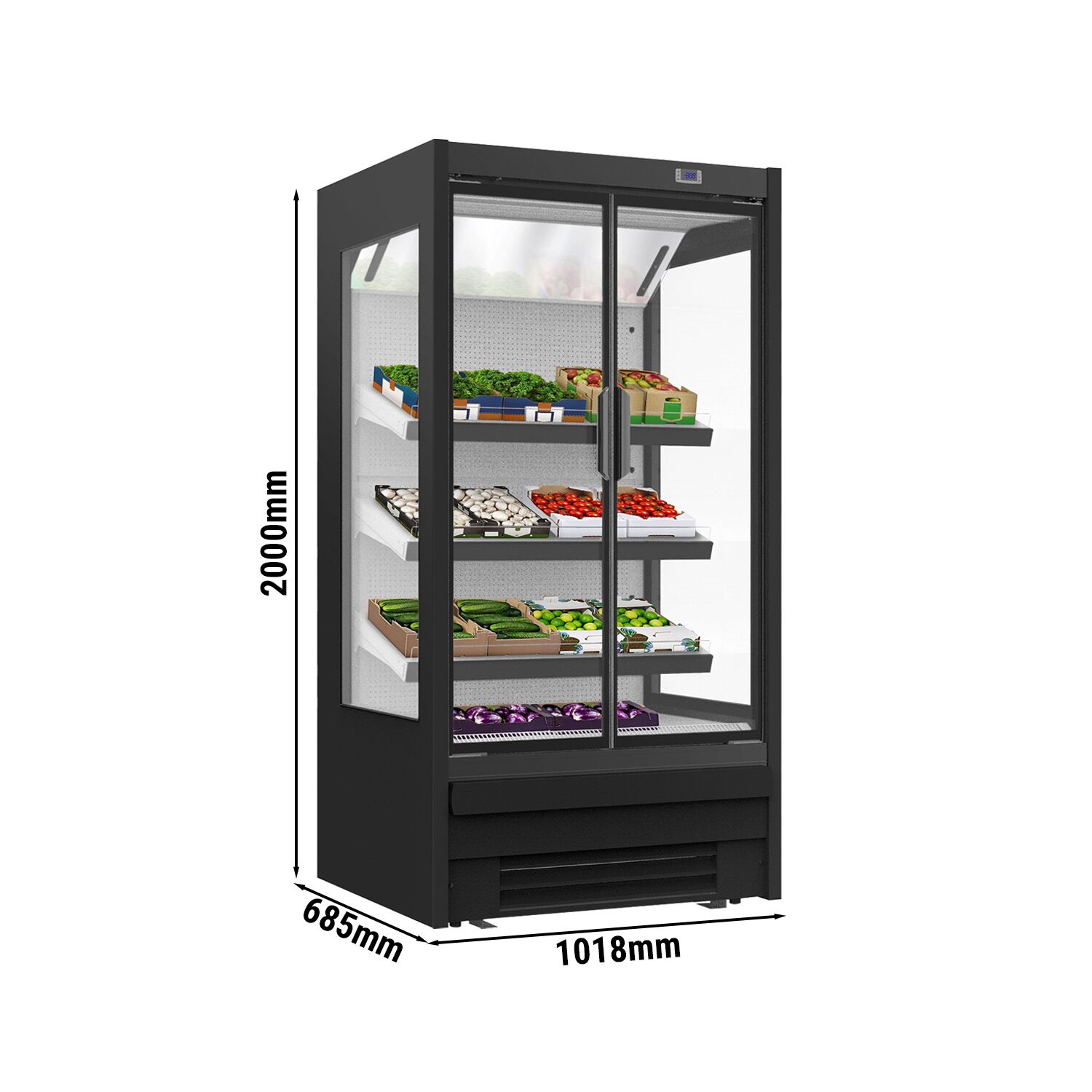 Vitrine murale réfrigérée - 1018mm - 278L - avec 1 porte battante vitrée & 2 étagères - arrière fermé - Noir
