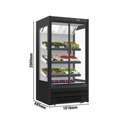 Commercial multideck display fridge - 1018mm - 278L - with 2 hinged glass doors & 2 shelves - Black