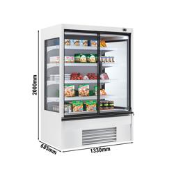 Přístěnný chladicí regál - 1 330 mm - 455 l - od 2 do 4 °C - s 2 skleněnými křídlovými dveřmi, s dvojitým zasklením & 4 policemi - bílá