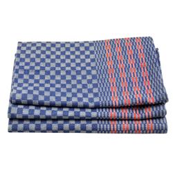 (10 peças) Toalha feita de meia linho - 50 x 100 cm - xadrez azul com listras verticais vermelhas