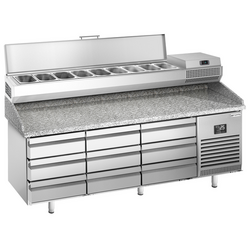 Pizza Hazırlık Tezgahı Premium PLUS- -1980x700mm- 9 Çekmeceli - Soğutmalı vitrin dahil - 9x GN 1/4