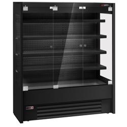 Commercial wall-mounted refrigerated display shelving - 1585 mm - with 3 frameless glass hinged doors and 4 shelves