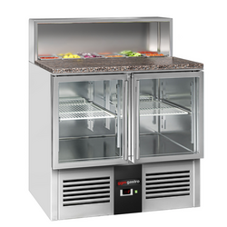 Saladette PREMIUM - 903mm - 2 glazen deuren - met roestvrijstalen opzetstuk voor 5x GN 1/6