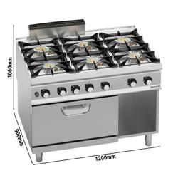 Plinski štednjak - Linija 900 - 1200x900x1060 mm - 60 kW - 6 plamenika - samostojeći - s plinskom pećnicom statičnom - 7,8 kW - GN 2/1